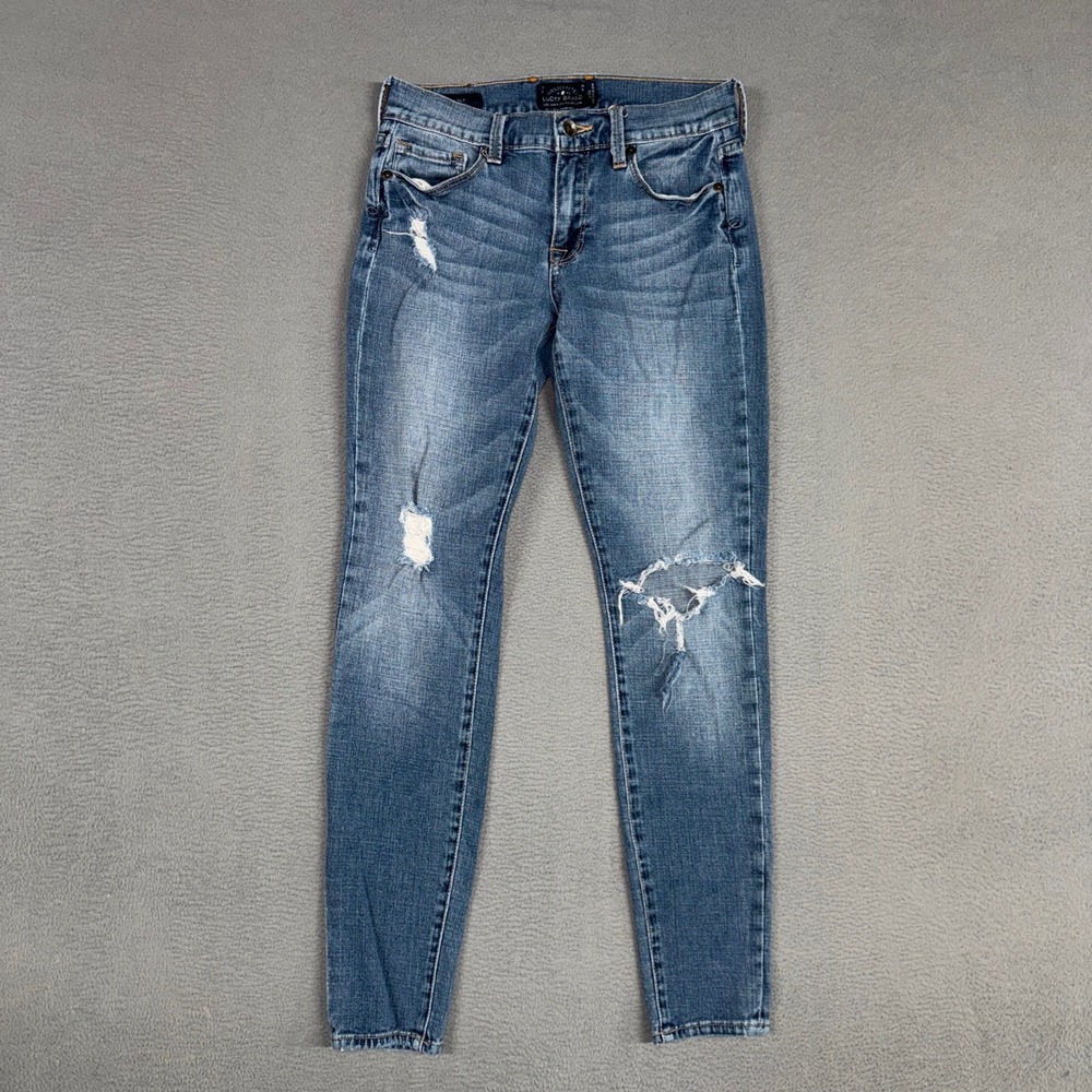 Lucky Brand Jeans Womens 2 Blue Sofia Skinny Stretch Distressed Denim Preppy